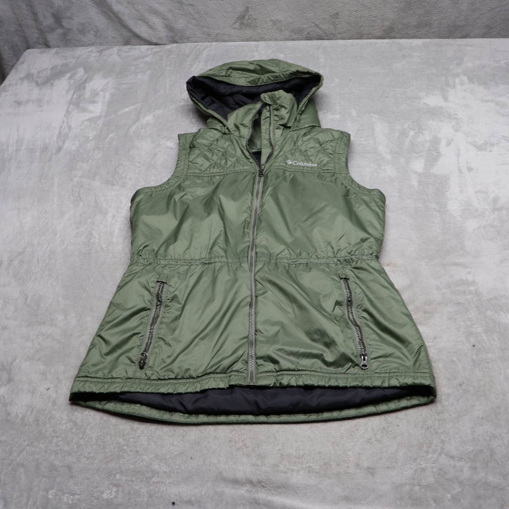 Columbia Vest Womens Medium Green Cedar Express Hooded Insulated Quilted Puffer